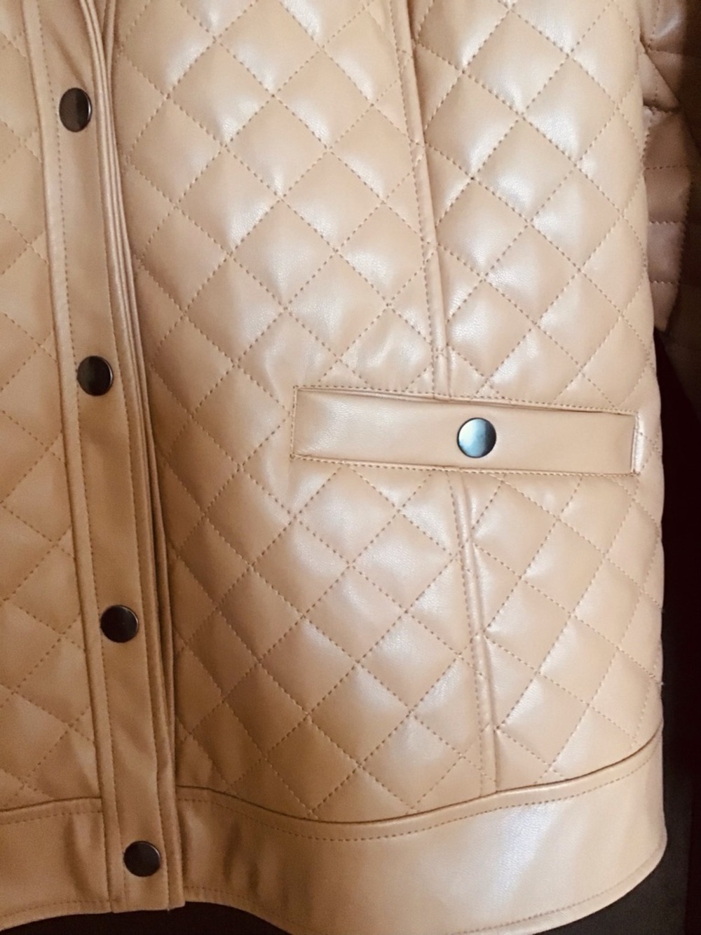 Denim&Co Tan Quilted Faux Leather Jacket - Picture 3 of 6